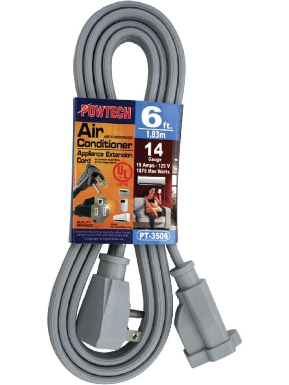 Heavy Duty 6FT Extension Cord for Air Conditioners & Appliances, 14 Gauge, 15